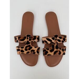 J. Crew Women's Leopard Slide Sandals Calf Hair Beachside Size 9